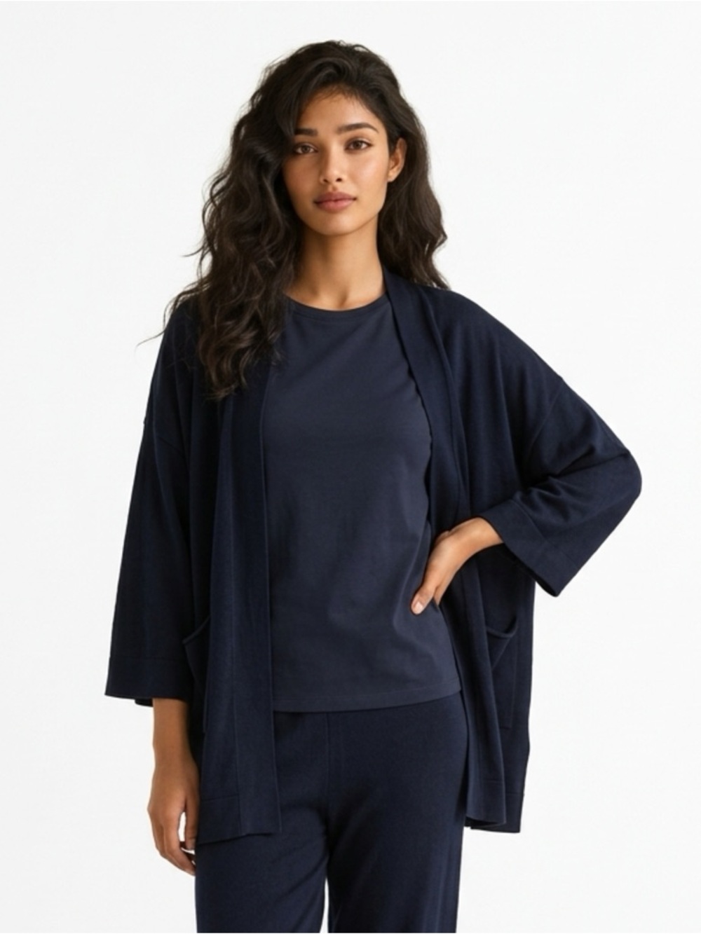 Zara Navy Open-Front Relaxed Lounge Robe Cardigan NWT